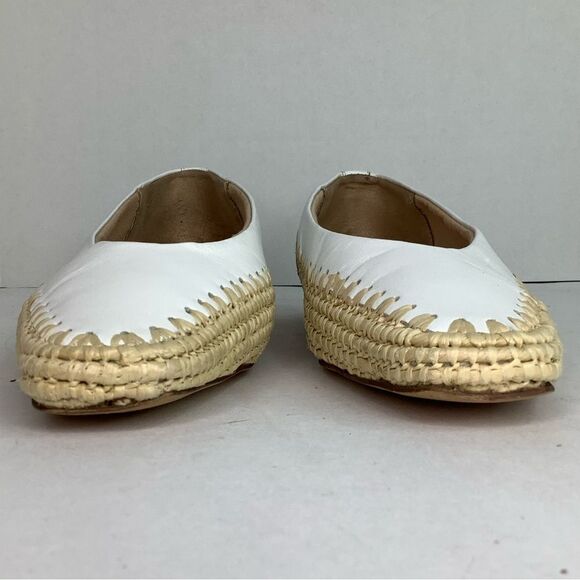 Zara Trafaluc White Leather Wheat Braided Edges Slip On Ballet Flat Sz 36/USA 6 - Picture 3 of 9